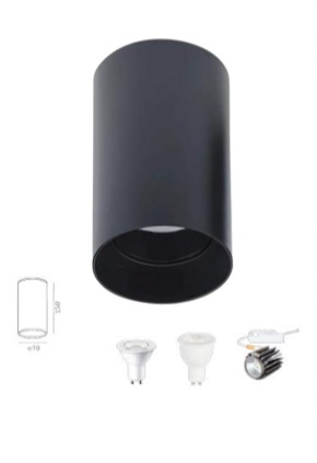 Long Round Black Cylinder GU10